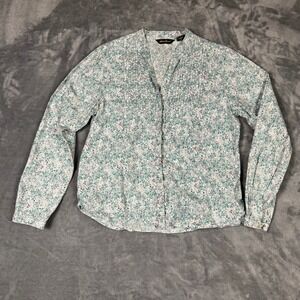Eddie Bauer Floral Pintuck Button Front Blouse Women's L